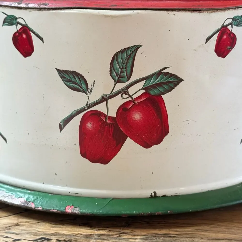 Vintage Decoware Tin Cake Carrier 1950s Metal Keeper Apple Litho Mid Century